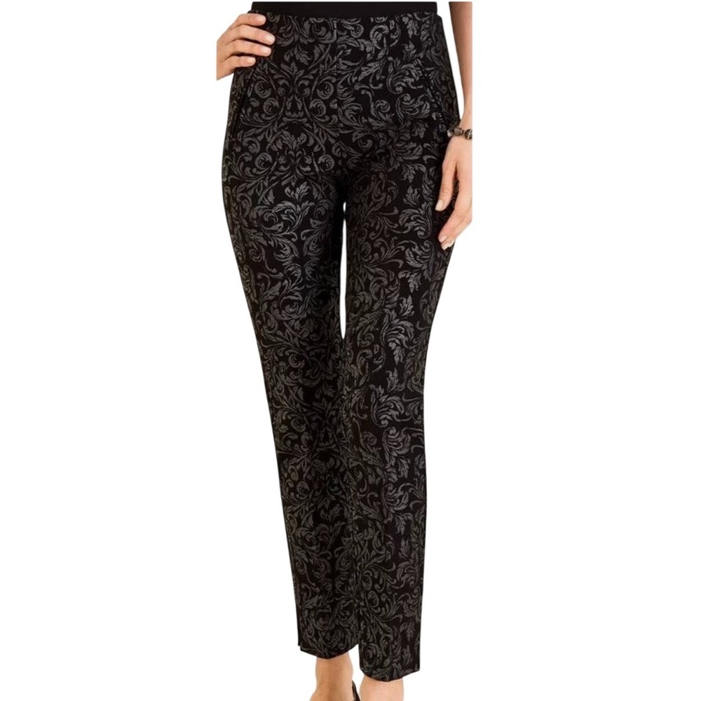 Chico's So Slimming Juliet Scroll-Print‎ Ankle Black Pants Womens Size 0.5R 6